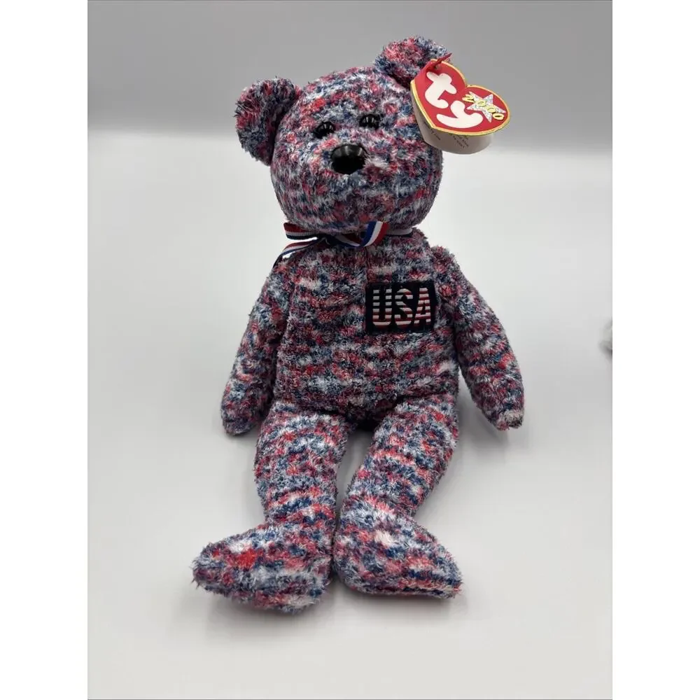 TY Beanie Baby LOT 2 Bear USA Millennium Edition 2000‎ And FREE Bald Eagle 2004